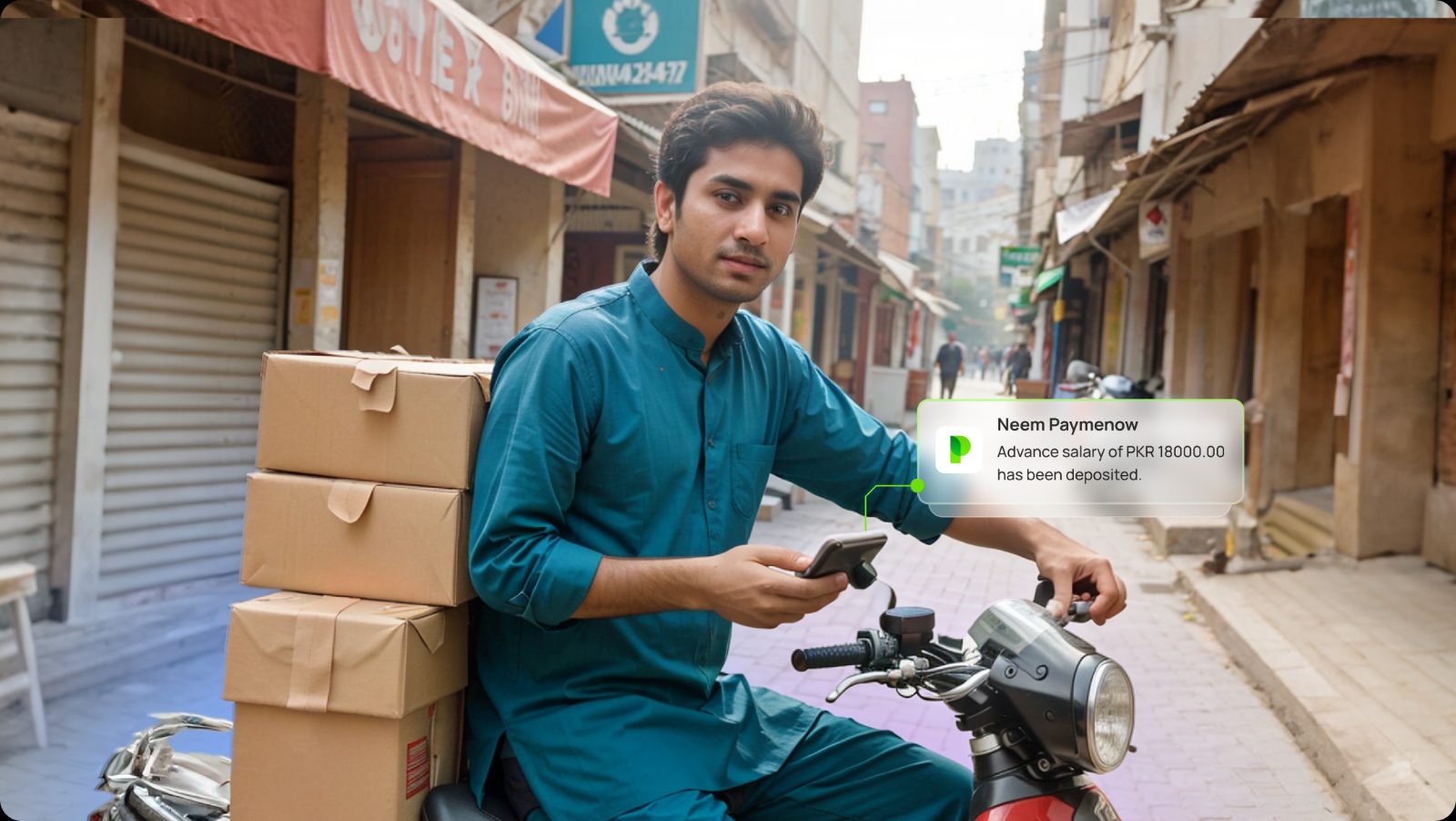 Rider receiving an advance salary notification